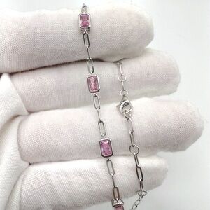 7” .925 Sterling Silver Pink Cz Bracelet